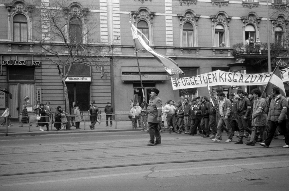 Március 15-i megemlékezés, Szent István körút, háttérben a 6. és 8. számú ház